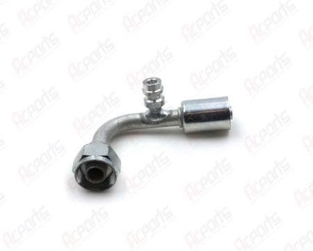 Alternative view of AC Fitting Aluminum Beadlock 90 Degree Tube-O With R134a Charge Port @ 9' o-clock ro #8 13/32" Hose  BL2122-3 (1311215)