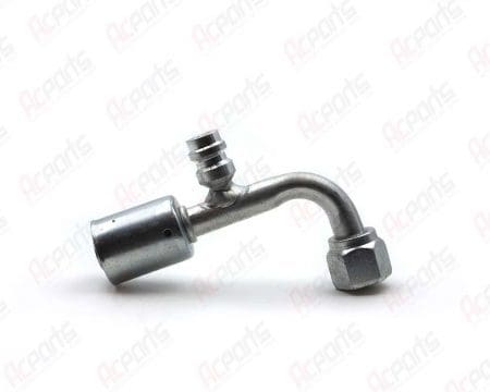 AC Fitting Aluminum Beadlock (Step-Up) 90 Degree #8 Female O-Ring (FOR) With R134a Charge Port to #10 1/2" Hose  BL1326-3  (1311211)